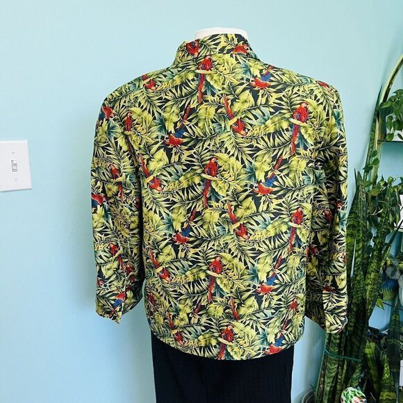 Vintage harvé benard 10 Green Red Floral Parrot 100% Silk Lined Blazer Jacket - Picture 5 of 11